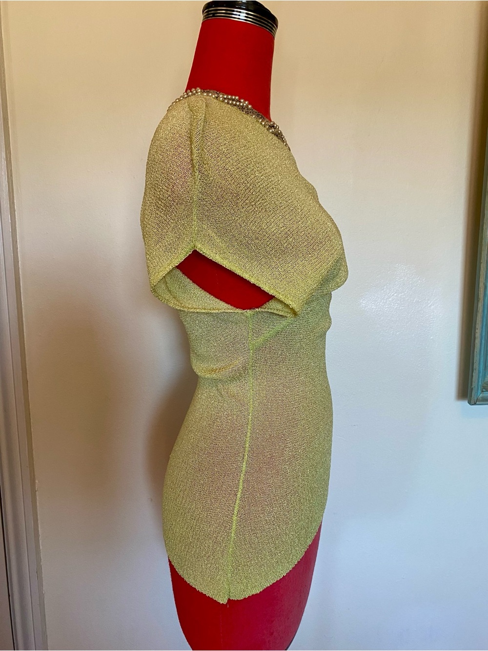 🌿Antique 1920s Chartreuse Knit Top - Picture 3 of 7